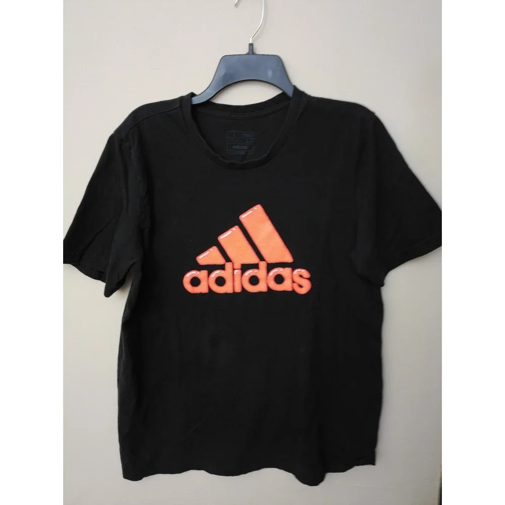 Adidas T Shirt Mens Large Black Orange Raised Logo Graphic Tee Regular Fit